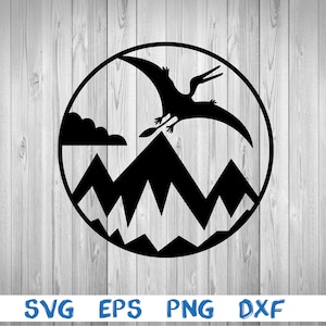 Dinosaurus, vliegende dinosaurus, pterosaurus, landschap, silhouet, beeld, svg, png, eps, dxf, digitaal downloadbestand