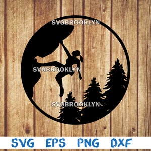山、森林、登山、登山家、女性、シルエット、画像、SVG、EPS、PNG、DXF、デジタル クリカット ファイル