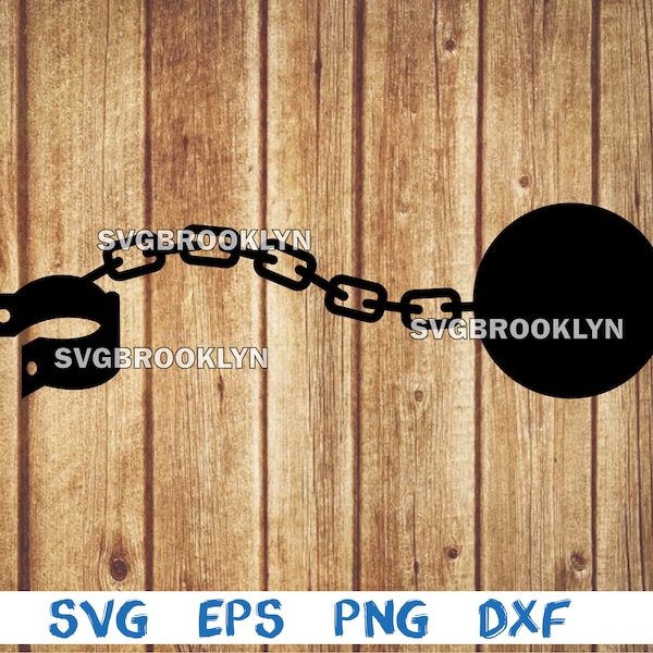 iron ball with chain, iron chain with shackle, silhouette, picture, svg, png, eps, dxf, digital download file