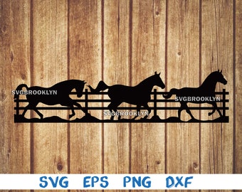 May include: Silhouette of three horses running in a line, jumping over a fence. The horses are black and the fence is black with three horizontal rails. The background is a wood grain texture.