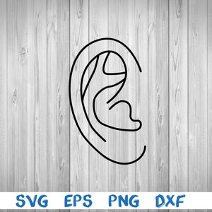 May include: A black and white line drawing of an ear.