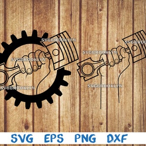 Hand holding piston, engine piston, car piston, mechanic,  silhouette, picture, svg, png, eps, dxf, digital download file