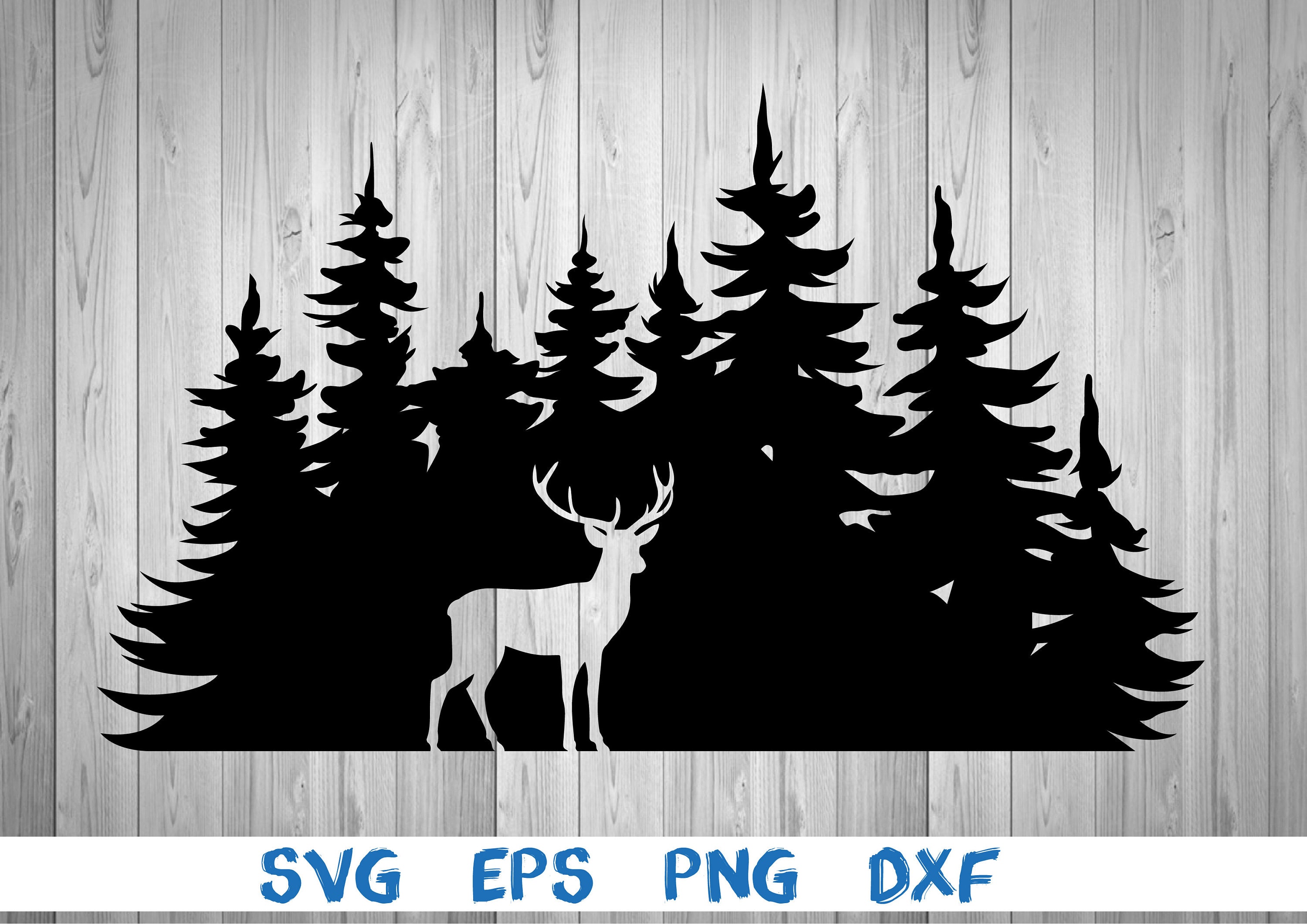 Deer silhouette landscape forest deer in forest svg png | Etsy