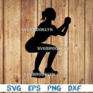 Peut inclure: Silhouette noire d'une personne faisant un squat. La silhouette est sur un fond en bois.