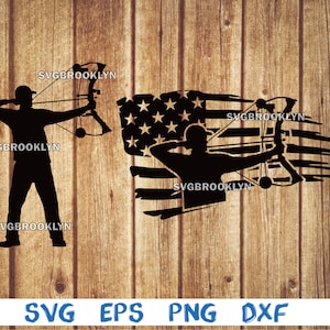 Bow hunter, silhouette, bow hunter in usa flag, usa flag, bow hunting, svg, png, eps, dxf, digital file