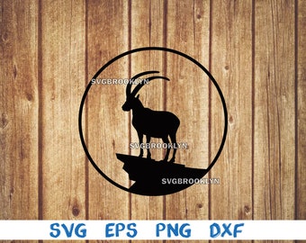 Mountain goat, alpine ibex, landscape, mountain, silhouette, animal, svg, png, eps, dxf, digital file