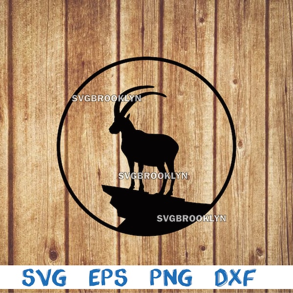 Mountain goat, alpine ibex, landscape, mountain, silhouette, animal, svg, png, eps, dxf, digital file