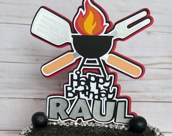 Personalized BBQ Grill Cake Topper: Bbq Birthday Party Decor