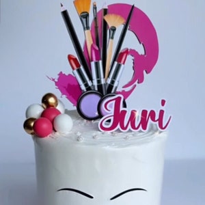 Personalized Make Up Cake Topper, Make up Birthday, Make up Theme party, Glam Cake Decorations