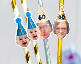 Custom Face Straws - Personalized Face confetti Birthday - Photo confetti for Birthday Decor - Face Birthday Straws