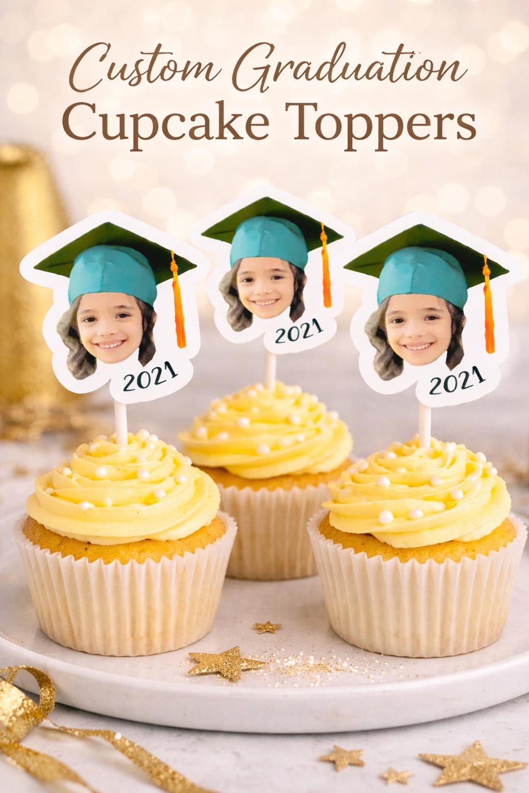 Custom Photo Graduation Cupcake Toppers, Personalized Party Decor ...