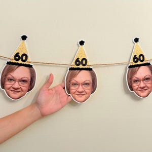 Ghirlanda di striscioni personalizzati con volti, sagome fotografiche personalizzate per decorazioni di feste di compleanno.