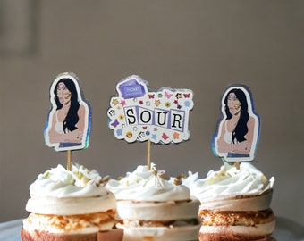 Ispirato al topper per cupcake di Olivia Rodrigo, topper per torta Singer, festa di compleanno del cantante, arredamento per feste del cantante, festa di compleanno di Olivia R.