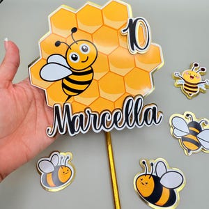 Bee Cake Topper – Bumble Bee Birthday, Baby Shower, Gender Reveal, Bee Theme Party Decoration – Personalized Cake Decor