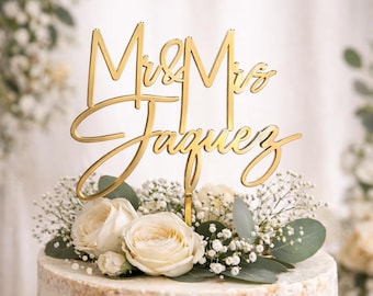 Personalized Mr & Mrs Cake Topper | Gold Mirror Acrylic Wedding Decor