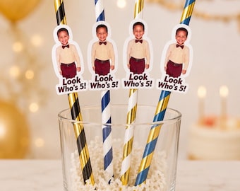 Custom Full Body Photo Straws – Milestone Birthday Party Favors, Celebration Decor