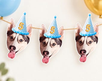 Custom Dog Face Birthday Banner, Personalized Pet Photo Garland, Party Decor