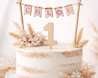 Name Cake Topper with Custom Banner and Number for Kids' Birthdays