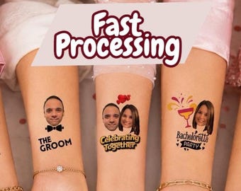Custom Face Temporary Tattoos, Bachelorette Party Favors with Hat or Crown Options