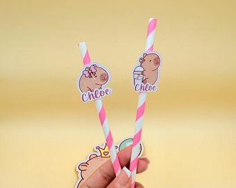 Personalized Capybara Straws for Birthday Parties, Showers, and Celebrations - Custom Animal Decor