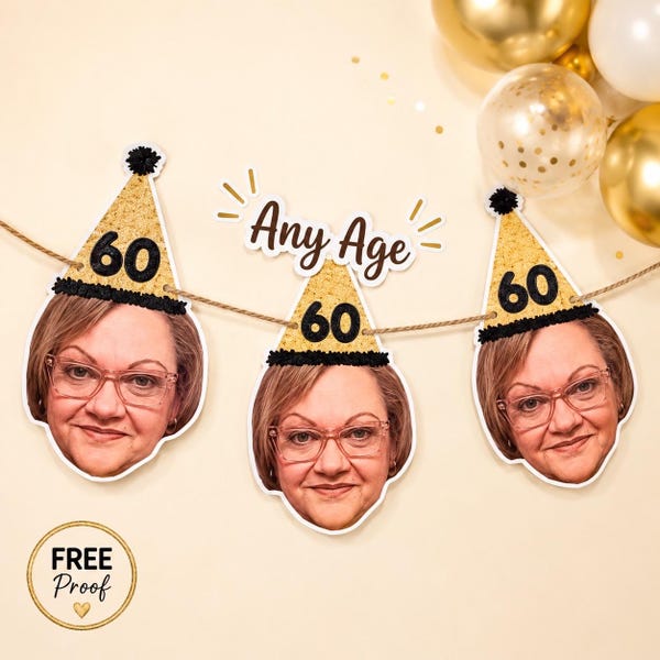 Custom Face Birthday Banner, Personalized Party Decor