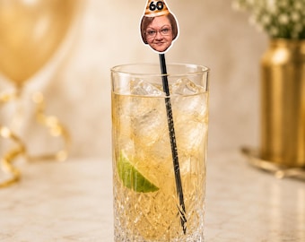 Agitadores de bebidas personalizados con caras - Decoración para fiestas de cumpleaños importantes