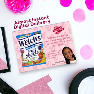 Tarjeta de San Valentín con bocadillos de frutas para imprimir Tarjetas de San Valentín con fotos Regalos para niños Entrega digital rápida