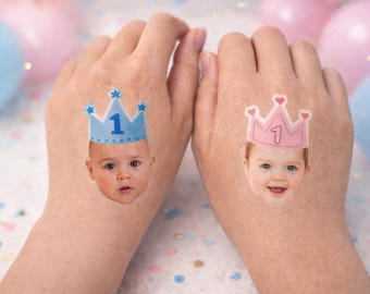 Custom First Birthday Temporary Tattoos -  1st Birthday Party Favors