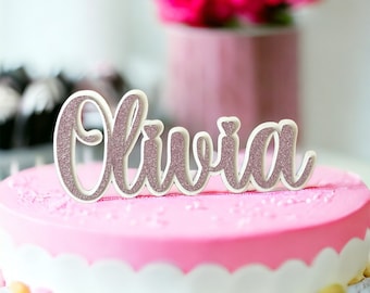 Custom Glitter Name Cake Topper: Handmade Cardboard or Acrylic Party Decor
