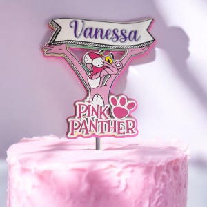 Pink Panther-taarttopper - Perfect voor verjaardagsfeestjes, kinderfeestjes, decor cartoon thema, aangepaste taarttopper, cartoon taartdecor