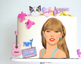 T Swift Cake topper, Taylor Cake Topper, Eras Birthday Party, Eras Tour Party decor,  Eras Tour Birthday, Eras cake topper, Singer Cake