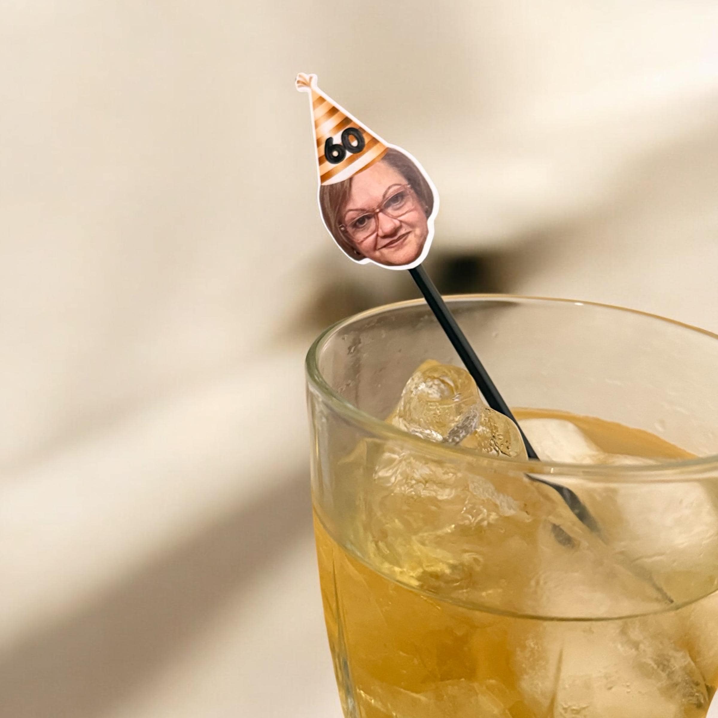 Custom Face drink Stirrers  - over the hills - Retirement Sticks, Birthday Stick Sticks Drink stirrers Face Retired
