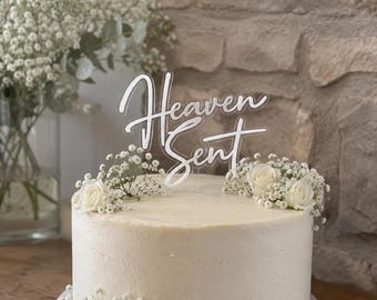 Heaven Sent Cake Topper, Baby Shower Acrylic Cake Topper, 3D Double Layer Topper, Baptism Gender Reveal Decor