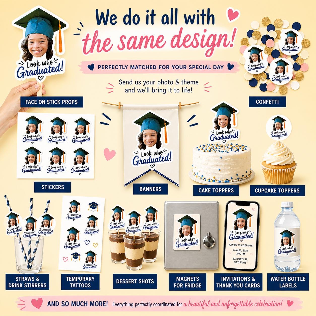 Grad Face Sticks Custom Graduation Face on Stick Prop, Personalized Grad Party Photo ...