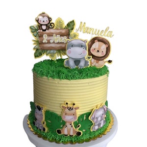 Décoration de gâteau personnalisée en forme d&#39;animal de safari : décoration d&#39;anniversaire faite main dans la jungle