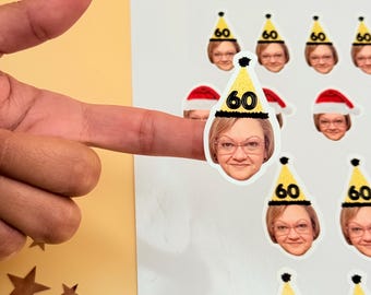 Custom Face Birthday Stickers, Fun Photo Milestone Party Decor