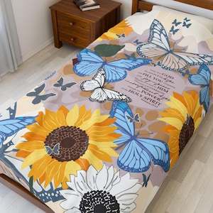 Schmetterling und Sonnenblume Samt-Plüsch-Decke | Gemütliche Decke, weiche Bettwäsche, inspirierendes Dekor, Geschenk für sie, Frühlingsdekor