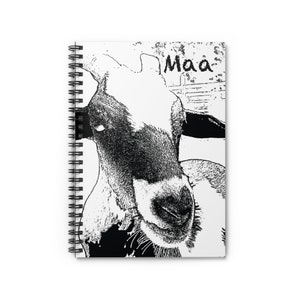 Goat Maa Barn Girl Black and White Blank Ruled Lined Spiral Notebook