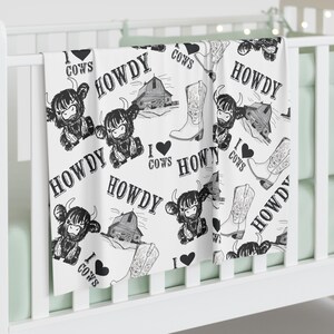 I Love Cows Baby Swaddle Blanket Black and White