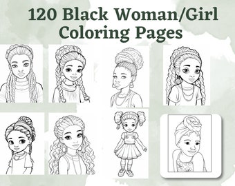 120 Black Woman and Black Girl Coloring Pages, Printable Coloring Pages, Beautiful Black Girls, Digital Download