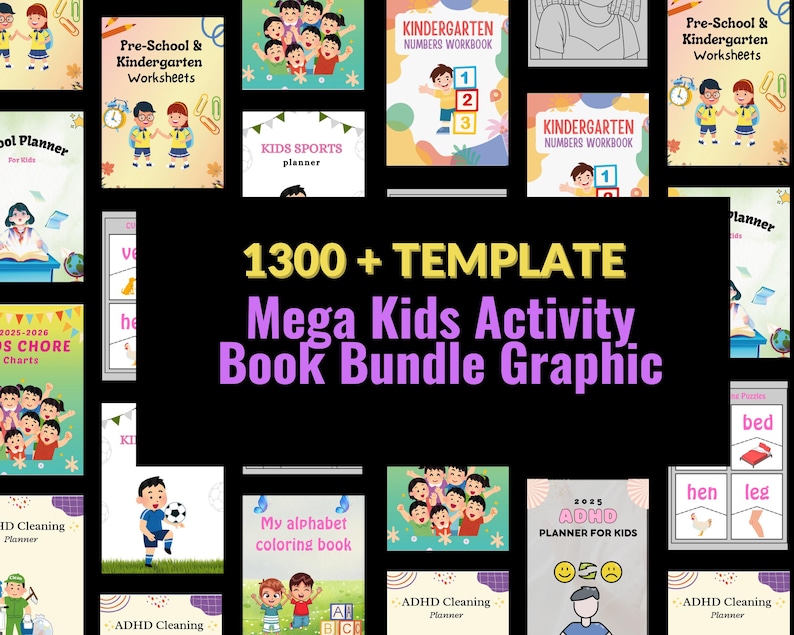 1300 + Template Mega Kids Activity Book Bundle Graphic (editable in ...