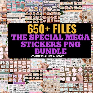 Druckbares Mega Aufkleber | 650 PNG Aufkleber | 49 Themen |Herbst, Kaffee, Strand, Mama, Halloween, Small Business (Digitaler Download)