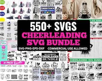 Cheerleading SVG Mega Bundle | 550+ Designs | Cheer Mom, Coach, Megaphone, Pom Poms, Stunts, Silhouettes & Quotes