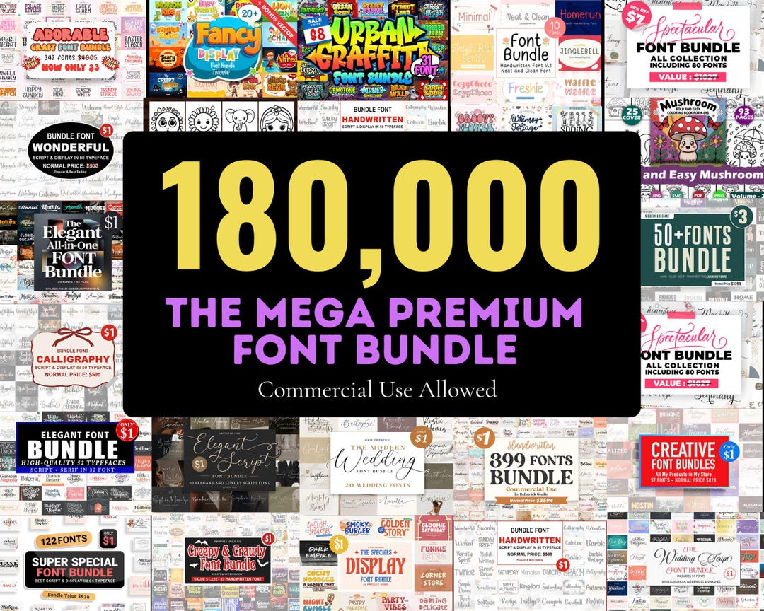 Super Mega Font Bundle | 180K+ Fonts | Script, Serif, Sans, Display ...