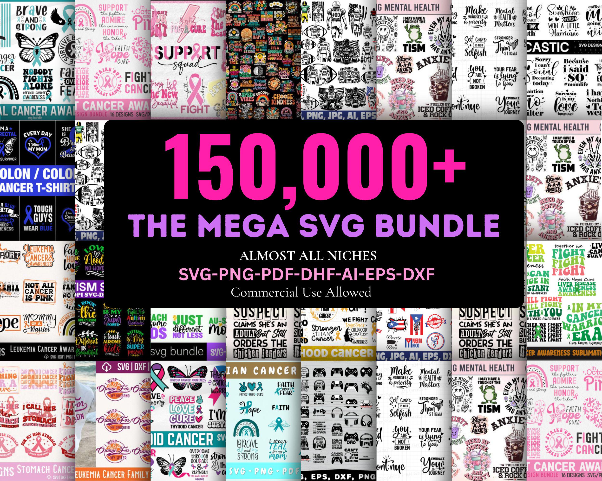 Mega SVG Bundle | 100,000+ Svgs Designs for Vinyl, Print, Crafts, T ...