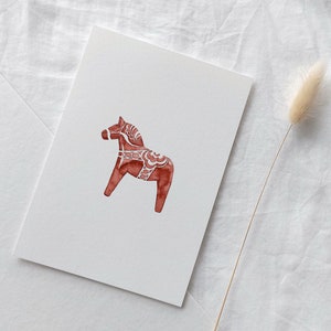 Karte Schwedenpferd | Dalapferd | Karte Schweden | Weihnachtskarte Aquarell | Weihnachtsgrüße | schlicht | minimalistisch | rot