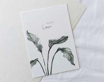 Karte Pflanzenliebe / Planty Love / Klappkarte zum Geburtstag / Einzug / Postkarte Aquarell botanisch / Urban Jungle / Strelizie