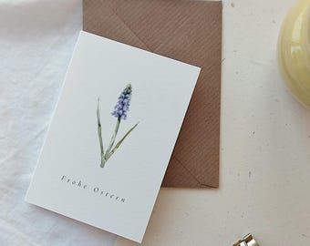 Carte Jacinthe A7 | Carte de Pâques fleurie | Mini carte pliante pour Pâques | Petite carte de vœux Joyeuses Pâques | Aquarelle de vœux de Pâques | Simple | Élégante
