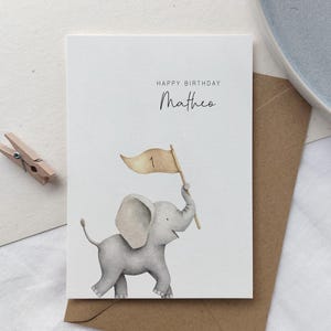 Karte Geburtstag Kind personalisiert | Geburtstagskarte Kind mit Name und Alter | Elefant Aquarell Happy Birthday | Kindergeburtstag