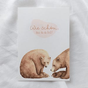 Karte zur Geburt mit Bären | Babykarte aquarell Bärenfamilie| Glückwunschkarte Baby Geschwisterchen | Grußkarte 2. Kind | Mädchen | Junge